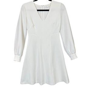 Club Monaco White Mini Dress Button Cuff Zip Back Textured Fit and Flare Size 00